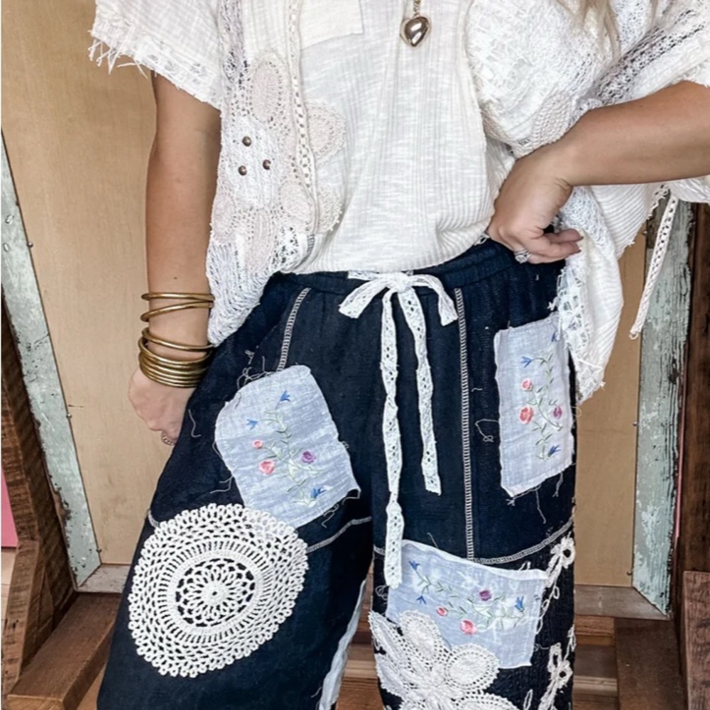 POL BLCK CRAZY ABOUT YOU PATCHWORK BOTTOMS Patterned Patchwork Women's Pants - Picture 6 of 8